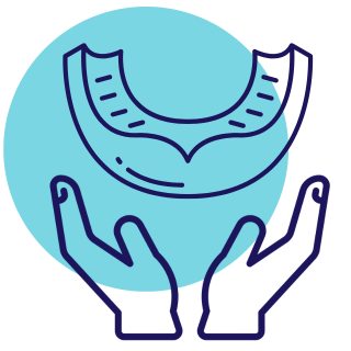 Imagen en forma de icono que representa dos manos sujetando un protector bucal, simbolizando la técnica precisa.